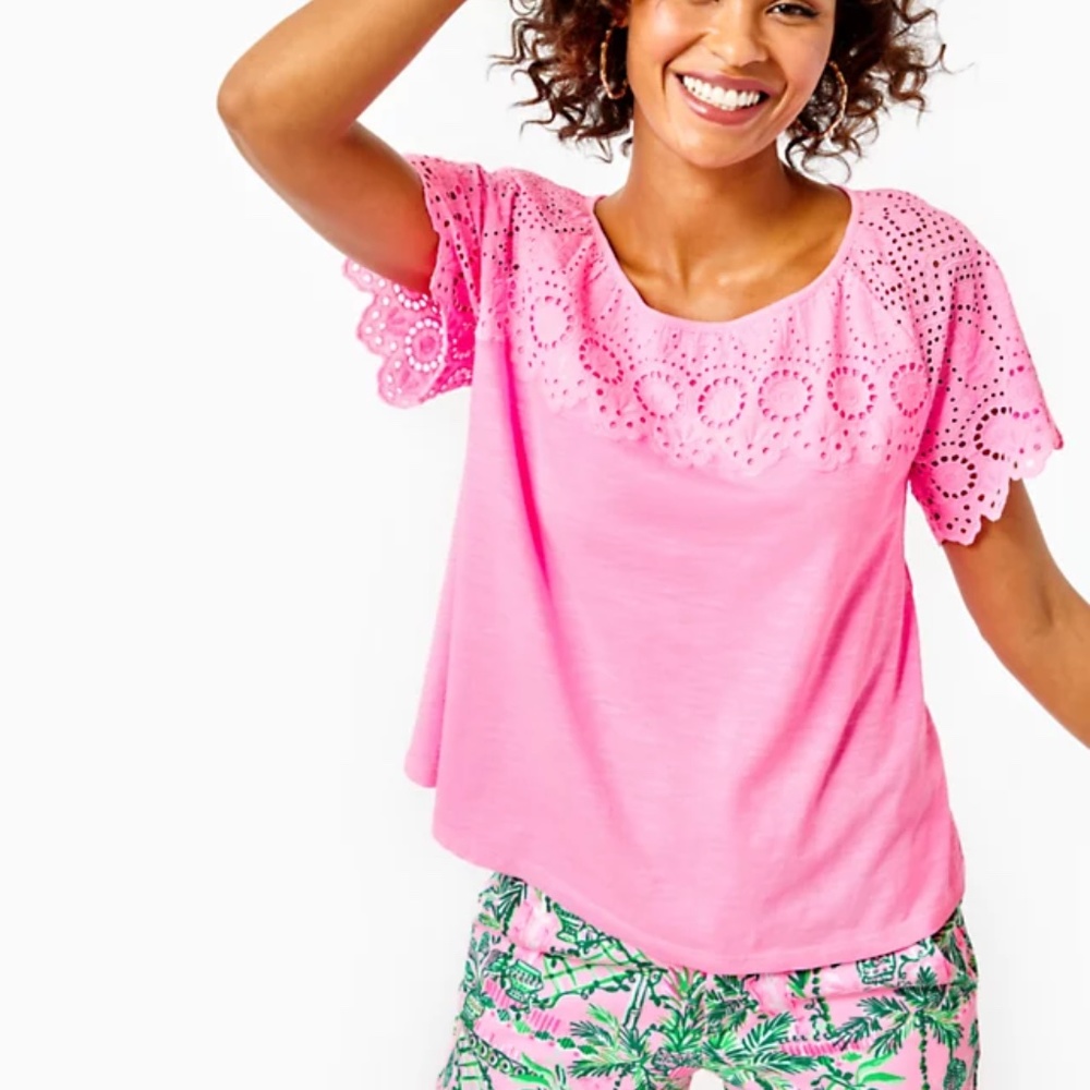 NWOT Lilly Pulitzer Taylin Eyelet Top Pink Shandy Size Small